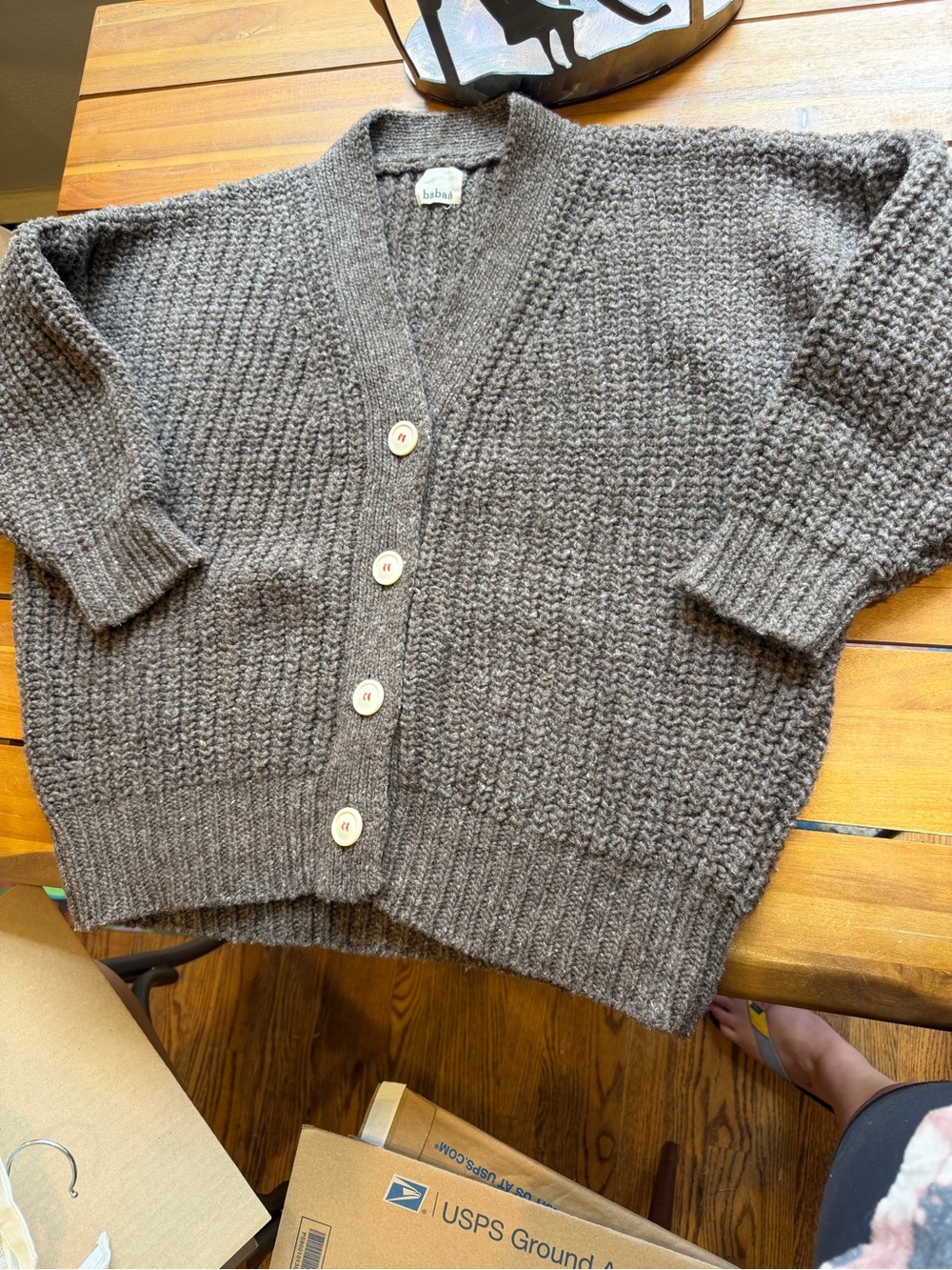 Babaa Brown Chunky V-Neck Button Cardigan